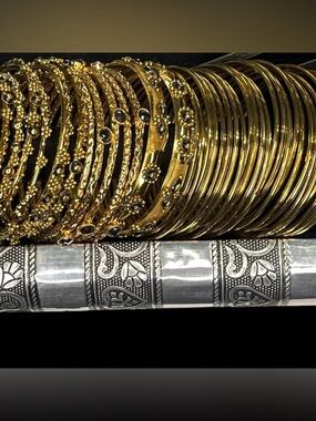 Amrita Singh Black & Gold Bangle Set - 31 Individual Gold Bracelets - NWOT!